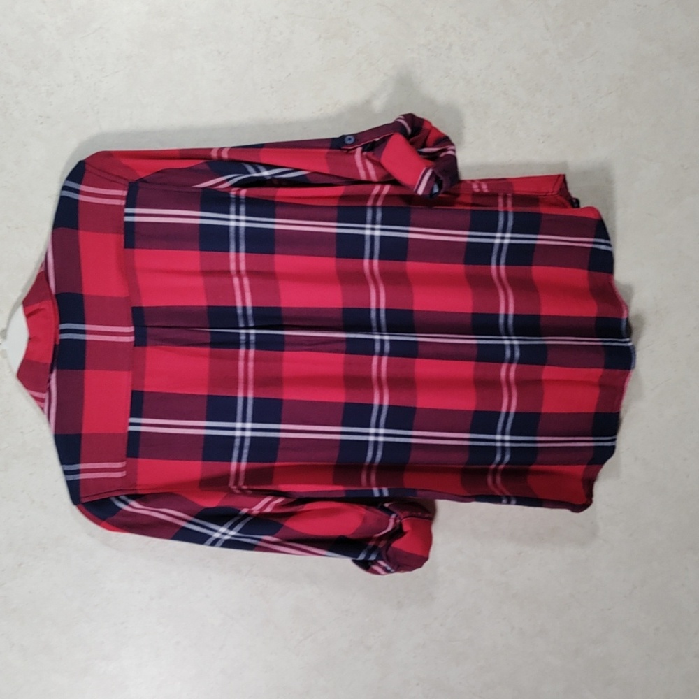 4111 Woolrich red and blue plaid flannel button up shirt M - Picture 8 of 13
